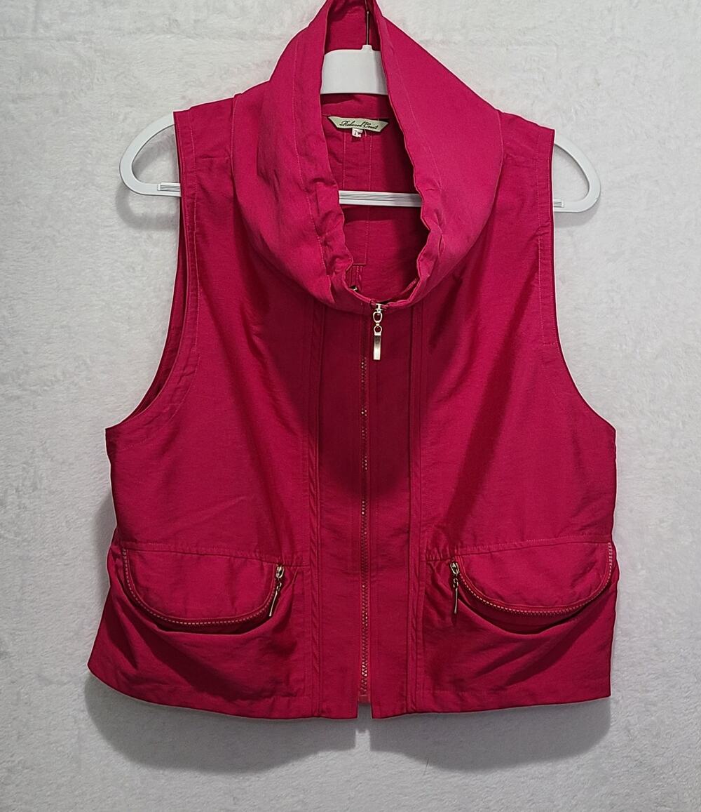 Redwood Court Pink Linen Blend Roll Collar Vest Waistcoat Pockets Size L